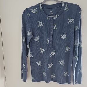 Aerie Blue Floral Long Sleeve Tee